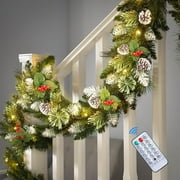 RTB-SHareconn 9FT Prelit Artificial Christmas Garland with Color Changing Lights and Timer by Remote Control and Batteries Operated for Mantle Stairs Fireplace Xmas Decoration, Indoor Outdoor